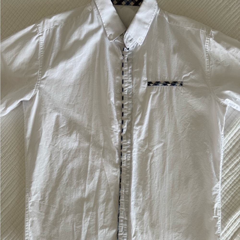 Coofandy White Men's Shirt with Patterned Trim